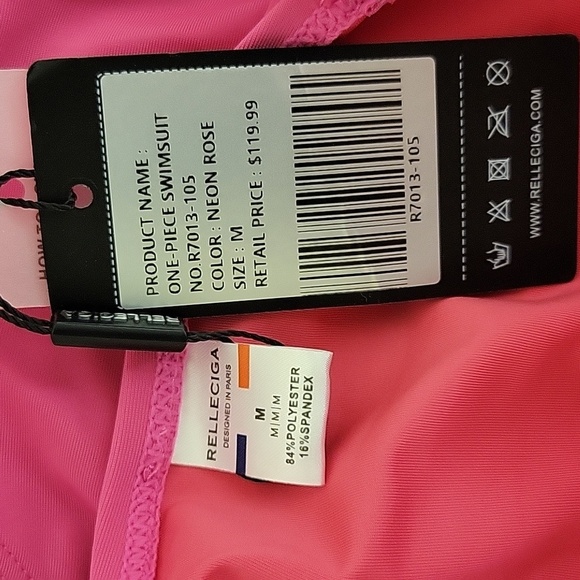 Relleciga 1 Pc Swimsuit Sz Medium. Bright Pink Removable Straps. New With Tags - Picture 8 of 8